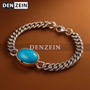 Men&#39;s Turquoise Stone Bracelet: Handmade Stainless Steel Chain Jewelry