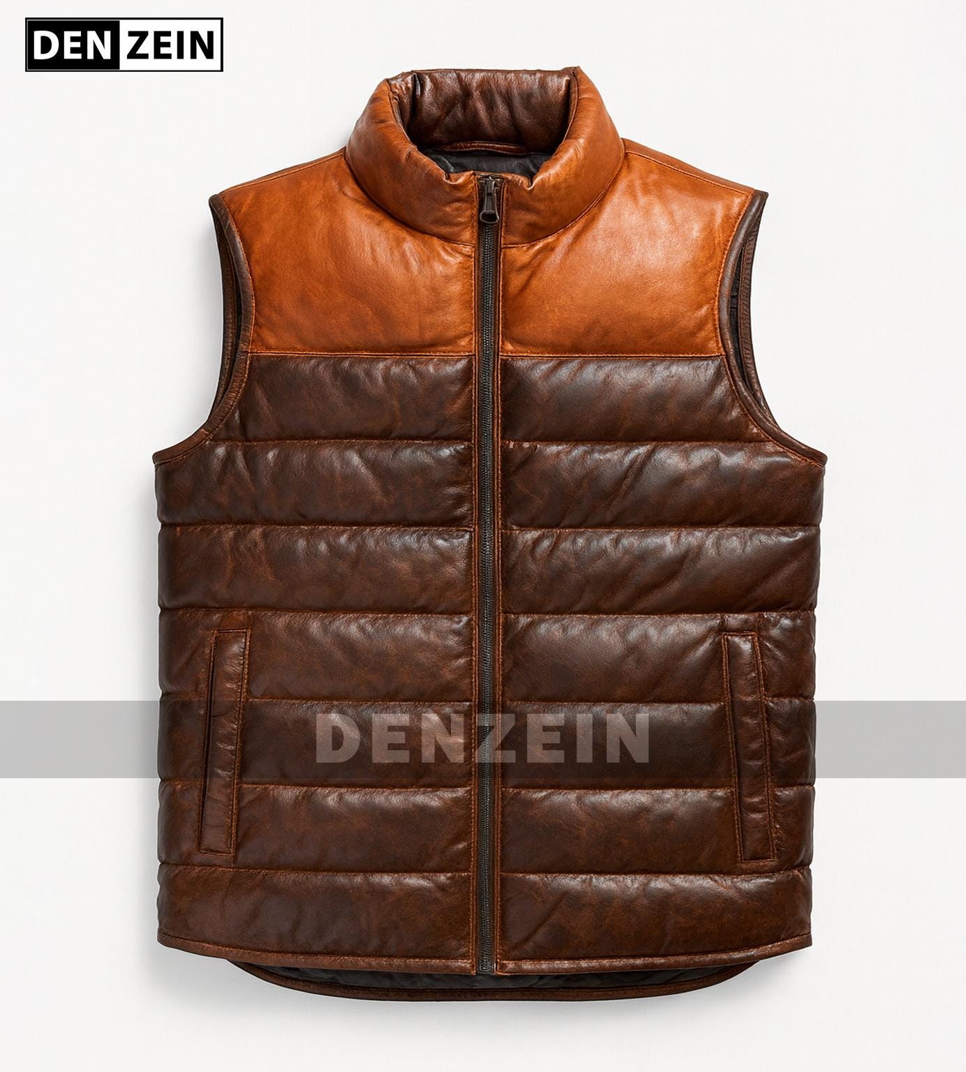Unisex Dylan Brown Leather Puffer Vest | Real Leather Down Gilet