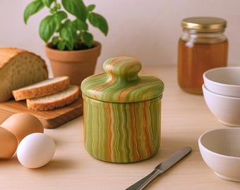 Green Onyx Butter Dish with Lid – Natural Marble Butter Keeper Crock for Countertop | Kitchen Decor | 4 x 3.5 Inch Round