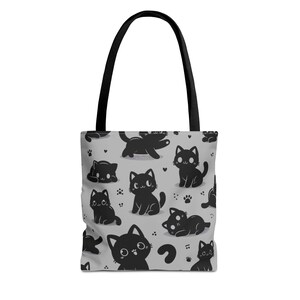 Cute Cat Tote Bag, Black Cat Print Shopping Bag, Gift for Cat Lovers, Animal Lover&#39;s Tote, Stylish Reusable Bag