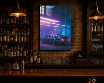 Car Metal Wall Art – Retro Neon Sports Car Metal Poster | Modern Garage Decor | Vibrant Automotive Print | Gift for Him & Car Lovers | Cool!