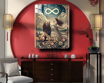 The Great Phoenix Tarot, Strength VIII , Mystical Metal Wall Art Poster, Vintage Tarot Card Decor, Occult & Esoteric Gift , Metal Print,