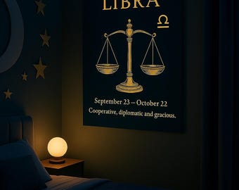 Libra Metal Poster, Zodiac Wall Art, Libra Gift, Horoscope Sign Decor, Astrology Metal Wall Art, Libra Star Sign, Boho Celestial Design