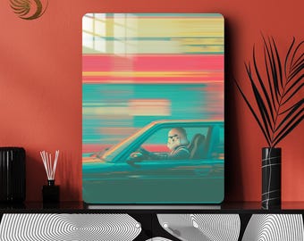 Car Metal Wall Art – Retro Neon Sports Car Metal Poster | Modern Garage Decor | Vibrant Automotive Print | Gift for Him & Car Lovers | Cool!