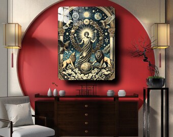 The Great Phoenix Tarot, The World XXI Mystical Metal Wall Art Poster, Vintage Tarot Card Decor, Occult & Esoteric Gift , Metal Print,