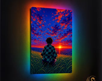 LED Anime Metal Poster & Anime Metal Wall Art – RGB Light-Up Neon Otaku Room Decor, Manga Gift, Aesthetic Anime Bedroom Wall Art Sign, Lora