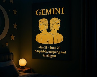 Gemini Metal Poster, Zodiac Wall Art, Gemini Gift, Horoscope Sign Decor, Astrology Metal Wall Art, Gemini Star Sign, Boho Celestial Design