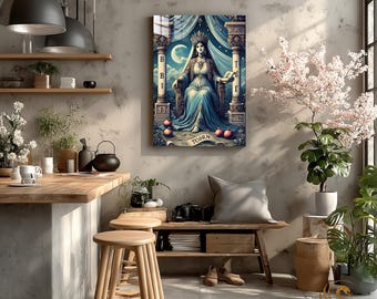 The Great Phoenix Tarot, The High Priestess, II Mystical Metal Wall Art Poster, Vintage Tarot Card Decor, Occult & Esoteric Gift , Metal
