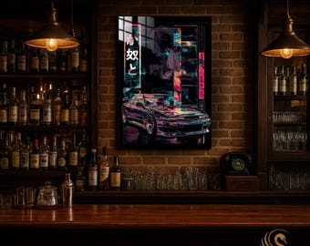 Car Metal Wall Art – Retro Neon Sports Car Metal Poster | Modern Garage Decor | Vibrant Automotive Print | Gift for Him & Car Lovers | Cool!