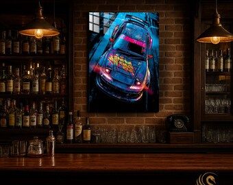 Car Metal Wall Art – Retro Neon Sports Car Metal Poster | Modern Garage Decor | Vibrant Automotive Print | Gift for Him & Car Lovers | Cool!