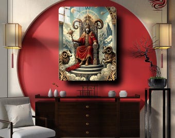 The Great Phoenix Tarot, The Empror IV, Mystical Metal Wall Art Poster, Vintage Tarot Card Decor, Occult & Esoteric Gift , Metal Print,