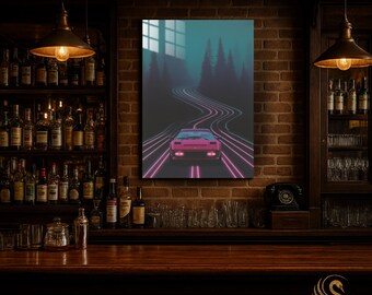 Car Metal Wall Art – Retro Neon Sports Car Metal Poster | Modern Garage Decor | Vibrant Automotive Print | Gift for Him & Car Lovers | Cool!