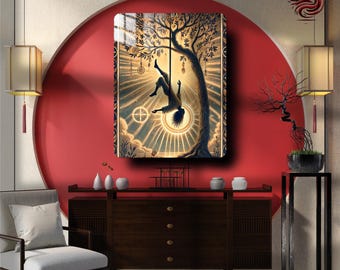 The Great Phoenix Tarot, The Hanged Man XII, Mystical Metal Wall Art Poster, Vintage Tarot Card Decor, Occult & Esoteric Gift , Metal Print,
