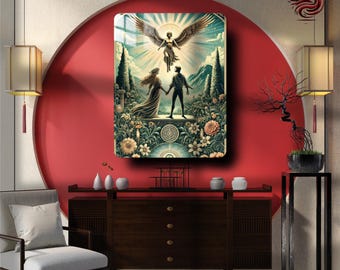 The Great Phoenix Tarot, The Lovers VI, Mystical Metal Wall Art Poster, Vintage Tarot Card Decor, Occult & Esoteric Gift , Metal Print,