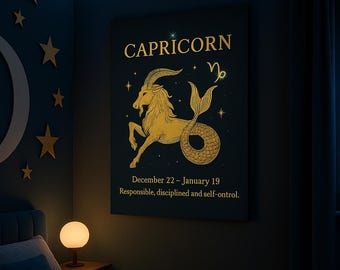 Capricorn Metal Poster, Zodiac Wall Art, Capricorn Gift, Horoscope Sign Decor, Astrology Metal Wall Art, Capricorn Star Sign, Boho Celestial
