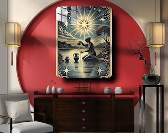 The Great Phoenix Tarot, The Star XVII Mystical Metal Wall Art Poster, Vintage Tarot Card Decor, Occult & Esoteric Gift , Metal Print,