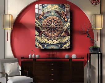 The Great Phoenix Tarot, Wheel Of Fortune X, Mystical Metal Wall Art Poster, Vintage Tarot Card Decor, Occult & Esoteric Gift , Metal Print,