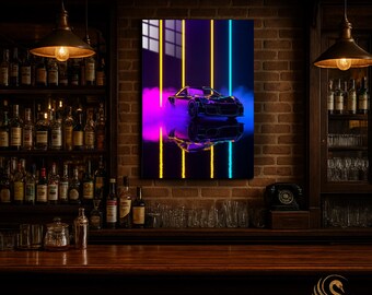 Car Metal Wall Art – Retro Neon Sports Car Metal Poster | Modern Garage Decor | Vibrant Automotive Print | Gift for Him & Car Lovers | Cool!