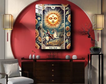 The Great Phoenix Tarot, The Sun XIX Mystical Metal Wall Art Poster, Vintage Tarot Card Decor, Occult & Esoteric Gift , Metal Print,