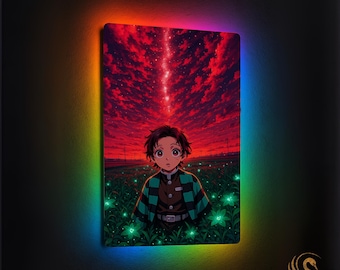 LED Anime Metal Poster & Anime Metal Wall Art – RGB Light-Up Neon Otaku Room Decor, Manga Gift, Aesthetic Anime Bedroom Wall Art Sign, Lora