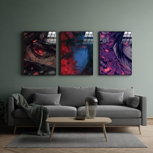 3 Piece Anime Metal Poster Set, Japanese Wall Decor, Otaku Gift, Modern Home Art