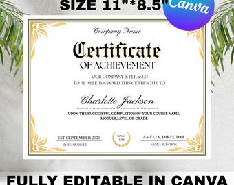 Plantilla de certificado de logro, certificado de finalización de curso imprimible, plantilla de certificado editable de premio de belleza en Canva