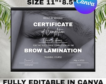 Szablon certyfikatu ukończenia kursu, Minimalistyczny certyfikat kursu rzęs, Certyfikat kursu mistrzowskiego w zakresie laminowania brwi