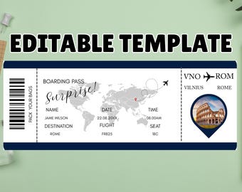 Editable Boarding Pass Template, Printable Personalized Airline Ticket, Canva Boarding Pass, Digital Download Surprise Trip Invite