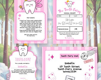 Editable Tooth Fairy Letter Kit Certificate, Receipt, Envelope Insert, Personalized Printable PDF, Instant Download, Pink/Blue Templates