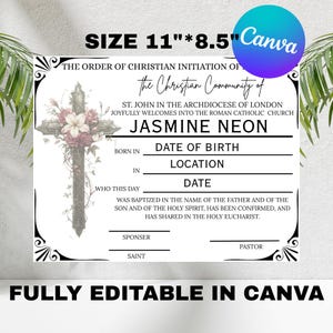 First Communion Certificate Template, Editable First Holy Communion Certificate, Printable Religious Certificate Canva Template