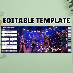 Editable Concert Ticket Template, Custom Concert Ticket Gift, Concert Ticket Template, Surprise Concert Tickets, DIY Event Gift for her/him