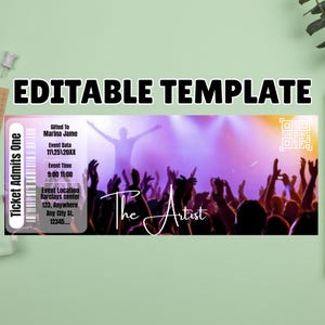 Editable Concert Ticket Template, Printable Event Ticket, Custom Concert Ticket Invitation, Concert Ticket Digital Download Gift Idea
