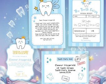 Tooth Fairy Kit Editable Canva Template Letter Receipt Certificate Envelope Printable Lost Tooth Note Instant Download Personalized Kids TF4