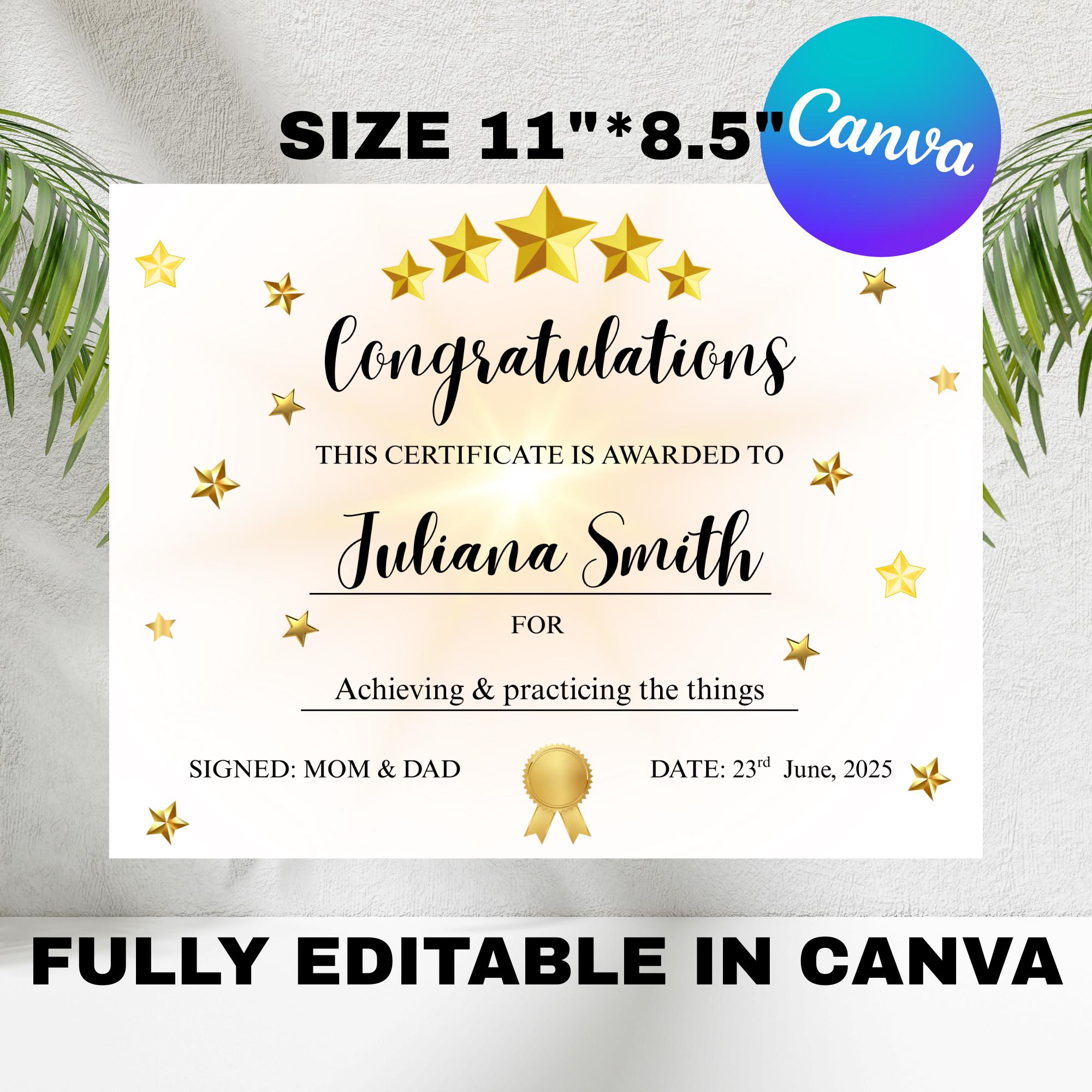 gold-star-award-certificate-template-etsy for Free Printable Gold Star Award Gold Star Award Certificate Template - Etsy for Free Printable Gold Star Award