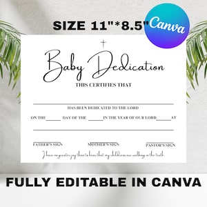 Baby Dedication Certificate Template, Child Dedication Certificate, Baby Christening Certificate, Canva Template, Instant Download