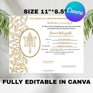 Certificado para catecúmenos, Certificado RCIA, Plantilla Canva, Certificado OCIA, Certificado de la iglesia, Certificado religioso
