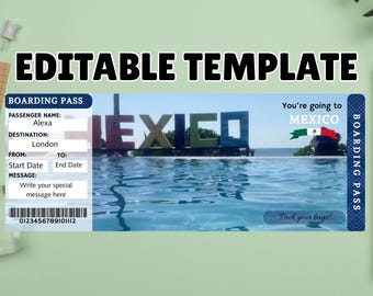 Printable MEXICO Surprise Trip Gift Ticket. Boarding Pass. Printable Ticket. Trip Ticket. Vacation Ticket. Editable PDF Instant Download