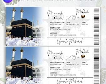 Umrah Mubarak Gift, Hajj Travel Ticket, Airline Ticket Canva Template, Umrah Keepsake Gift, Mecca Surprise Trip, Printable Umrah Gifts