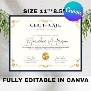 Benutzerdefinierte Urkunde druckbare Auszeichnung Gold Style Design personalisierte Achievement Anerkennung anpassbare Urkunde