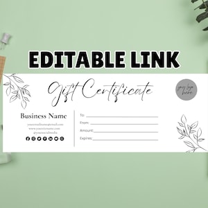 Editable Gift Certificate Template, Printable Gift Voucher, Editable Gift Certificate, Printable Gift Card, Small Business Supplies