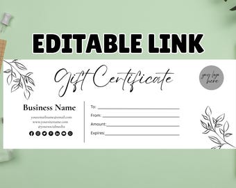 Editable Gift Certificate Template, Printable Gift Voucher, Editable Gift Certificate, Printable Gift Card, Small Business Supplies