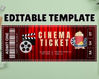 Movie Night Ticket,Movie Ticket,Movie Invitation,Surprise Movie Night,Ticket Template,Editable Ticket,Gift Ticket,Date Night Movie