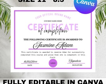 Certificate of Completion, Certificate Template, Lash Certificate, Makeup Certificate, Editable Certificate, Canva Certificate Template
