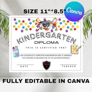 Druckbare Kindergarten-Abschluss-Zertifikat, Kindergarten-Diplom-Zertifikat, digitale Sofort-Download selbst bearbeitbare Vorlage
