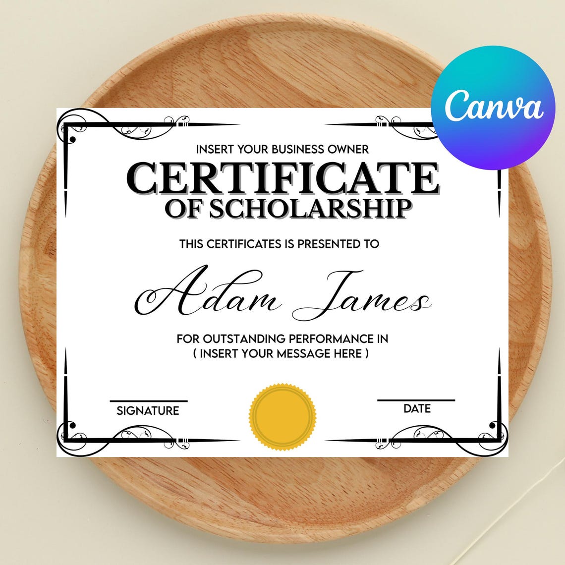 Certificate of Scholarship Award, INSTANT DOWNLOAD, Editable