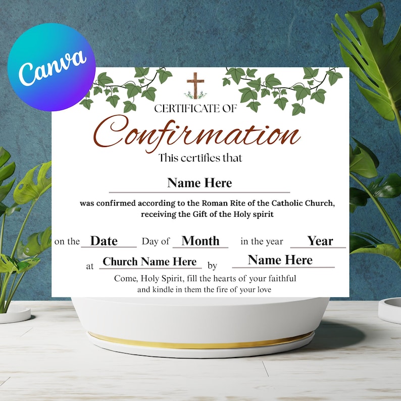 Editable Certificate of Confirmation, Religious Catholic Confirmation ...