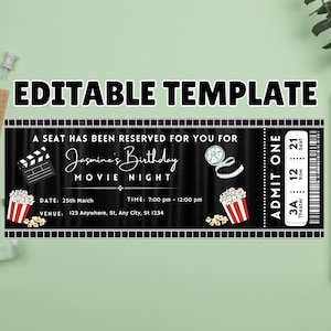 Printable MOVIE Gift Tickets. Cinema Themed Gift Reveal Ticket. Printable Boarding Pass. Instant Download. Movie Ticket Birthday Party
