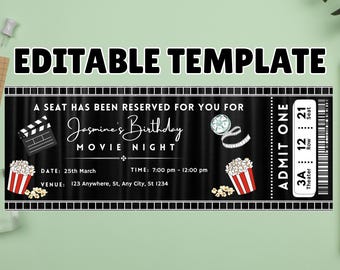 Printable MOVIE Gift Tickets. Cinema Themed Gift Reveal Ticket. Printable Boarding Pass. Instant Download. Movie Ticket Birthday Party