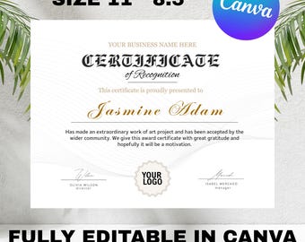 Editable Certificate Of Appreciation Template, Printable Appreciation Certificate, Appreciation Gift Certificate Canva Template