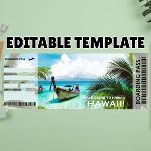 Hawaii Überraschungsreiseticket, Überraschung Hawaiireise, bearbeitbares Überraschungsreiseticket, Hawaiireisekarte, Hawaiiurlaubsticket, Hawaiikarte